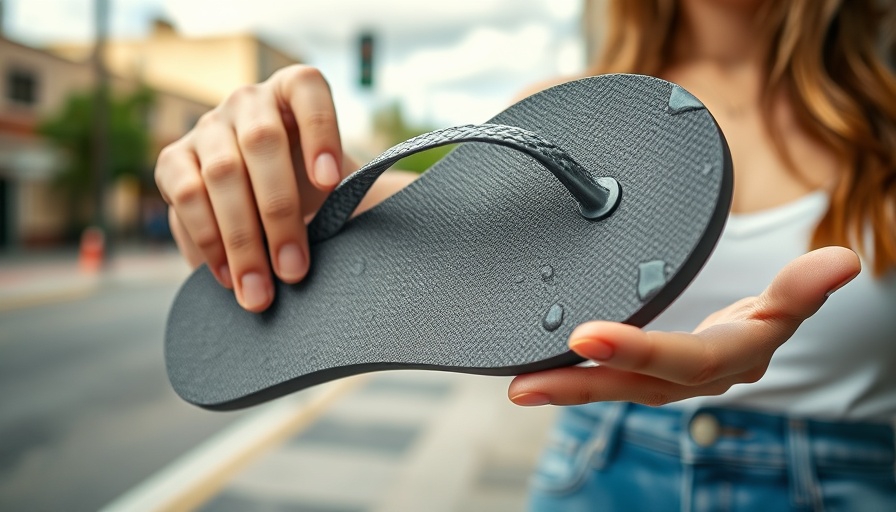 Wet flip-flop held to illustrate hyperhidrosis, woman explaining condition.