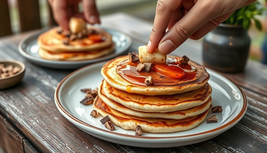 Healthy breakfast ideas with pancakes being garnished.