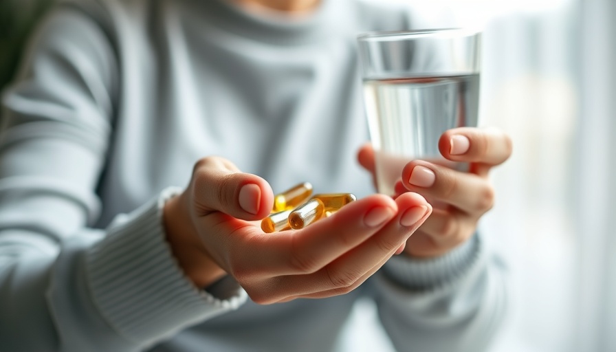 Woman holding vitamin capsules and water, signs of Vitamin E deficiency.