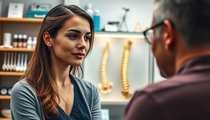 Therapist consulting with a patient in a clinic, exploring why neck and back pain occurs.