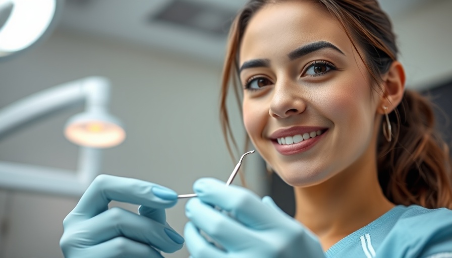 Dental professional holding tools in a dental care setting, focused.