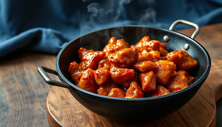 Tasty General Tso's chicken in a wok, perfect for healthy recipes.