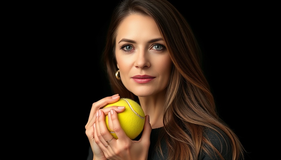 Calm woman holding tennis ball; Monica Seles autoimmune disease theme.