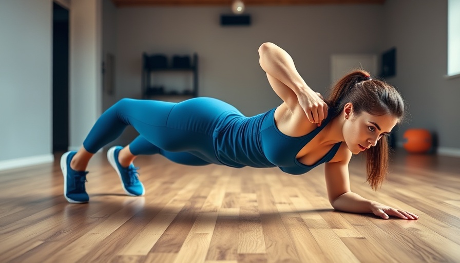 Woman performing exercise for fitness motivation in home gym.