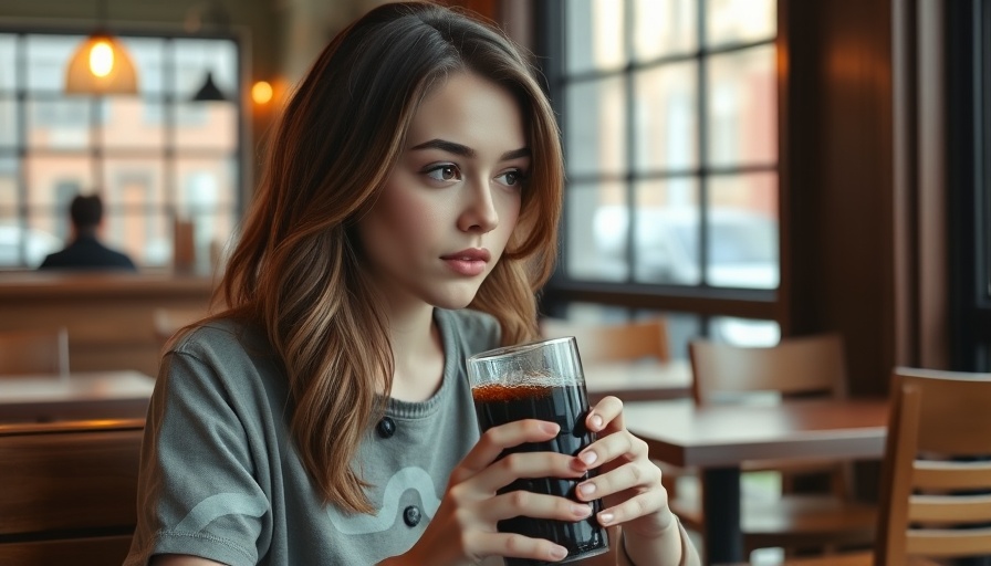 Atrial Fibrillation Risk from Sweetened Drinks: woman drinking soda in cafe.