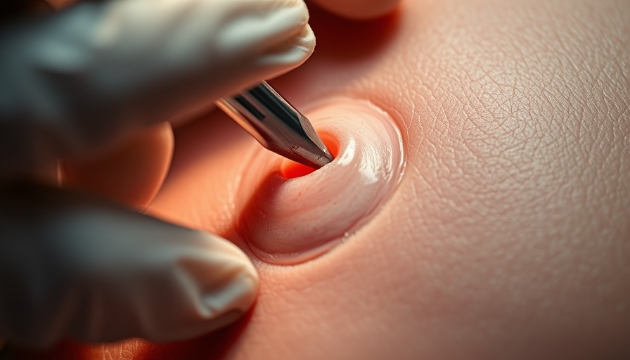 Skin rash diagnosis close-up of cyst extraction procedure.