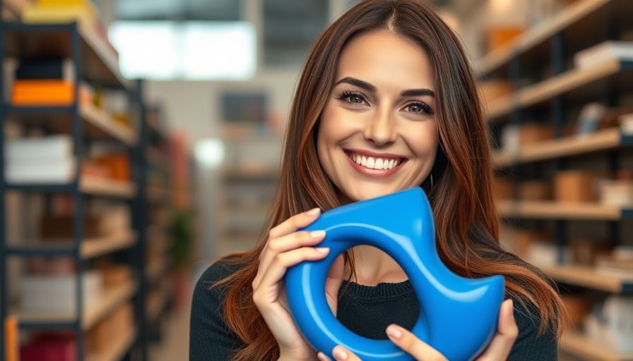 Smiling woman holding a blue object indoors, related to why neck and back pain.