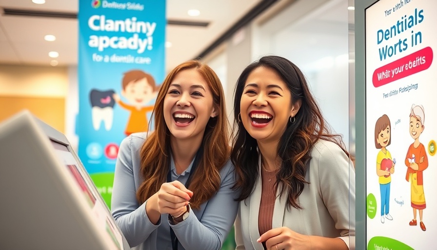 Women engaging with dental care promotion, smiling joyfully.
