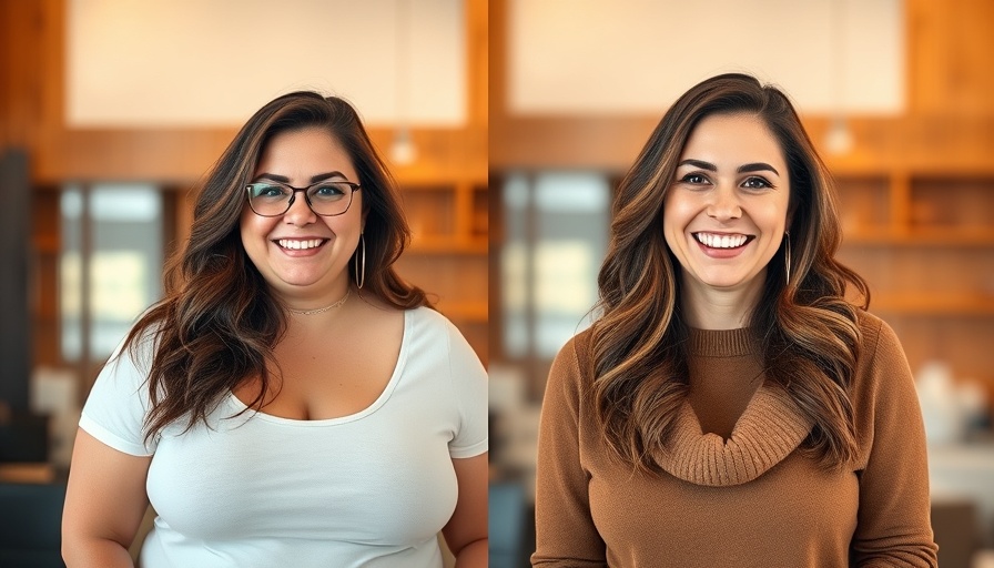 Before and after weight loss photo of women, promoting low carb meals.