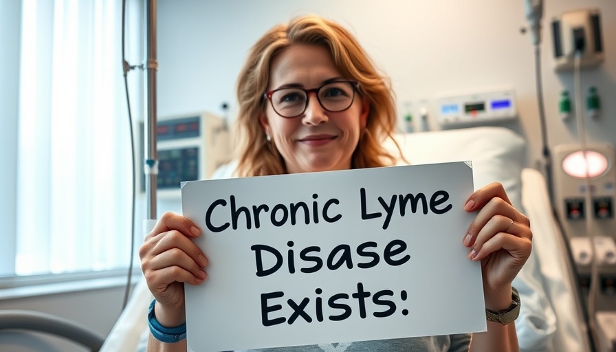 Woman receiving IV treatment holding sign about Lyme disease misdiagnosis.