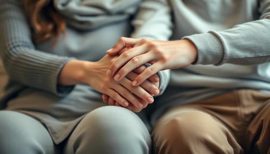 Close-up of two people holding hands, supporting each other in living with multiple myeloma.