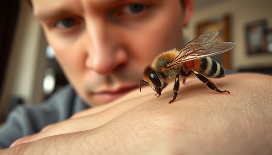 Bee stinging skin, focused on what happens when a bee stings.