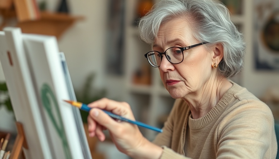 Older woman painting with glasses, highlighting healthy vision in aging.
