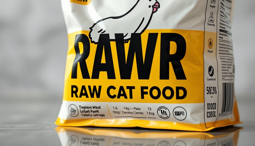 RAWR raw cat food package with chicken illustration.