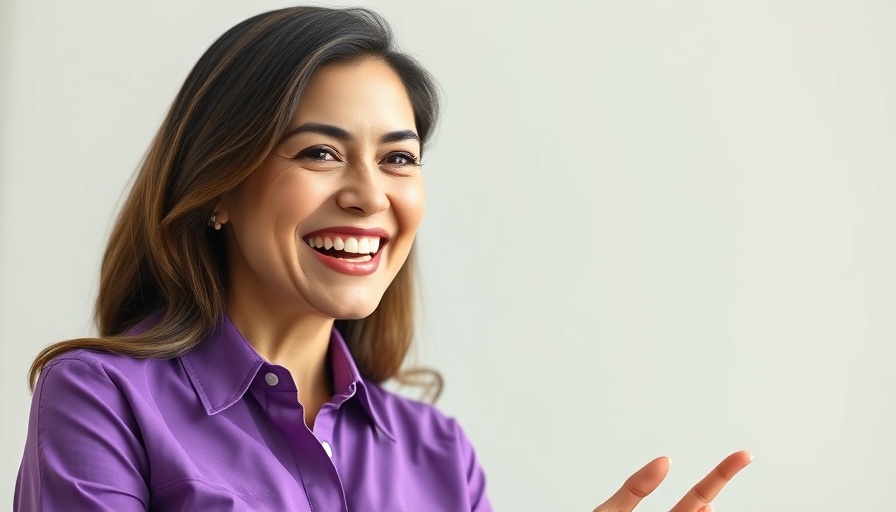Smiling woman explaining dental health secrets in a video.