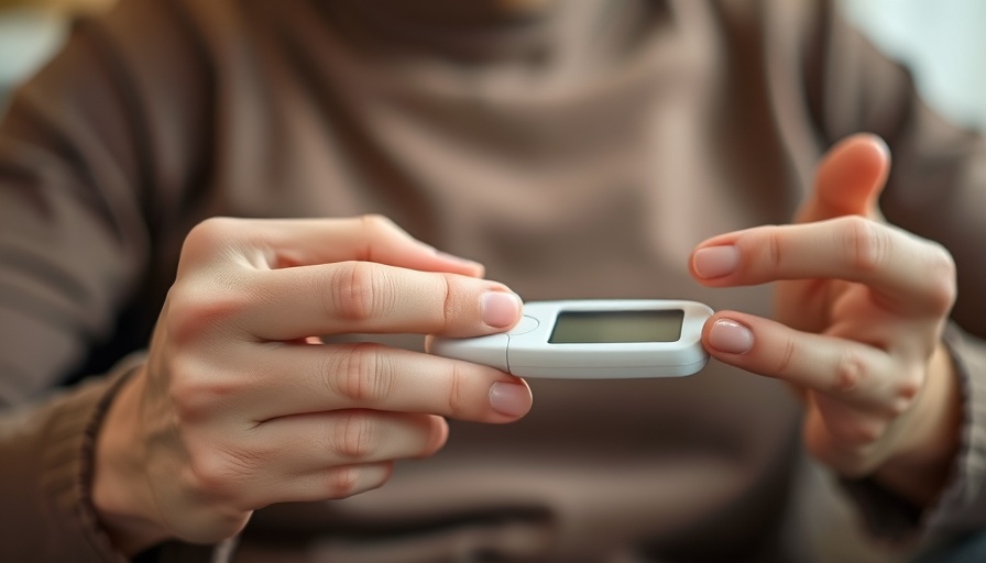 Close-up of hands using blood sugar test device for preventive care for diabetes