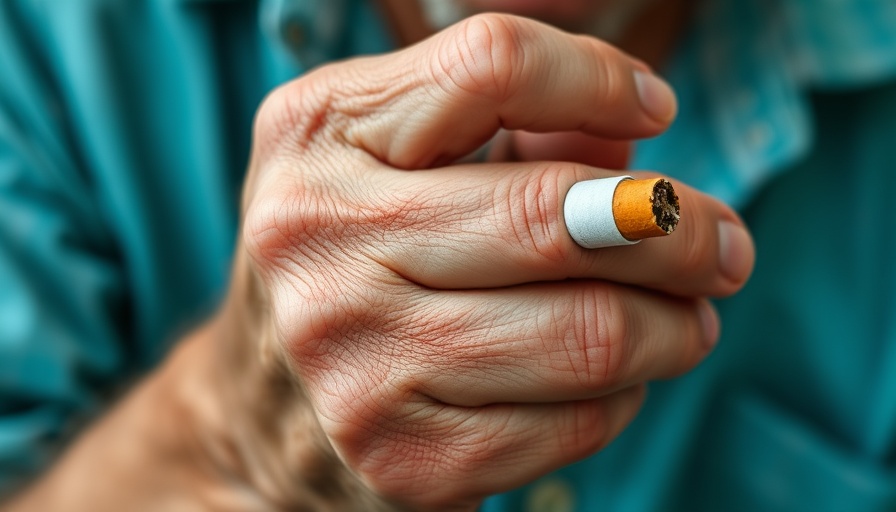 Elderly hand holding cigarette, smoking and pancreatic cancer.