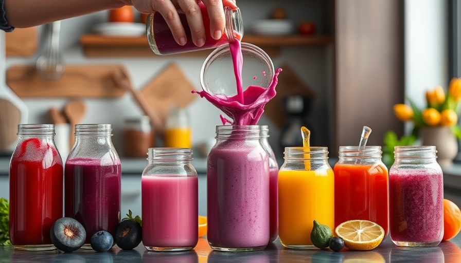 Colorful immune-boosting juices in kitchen setting