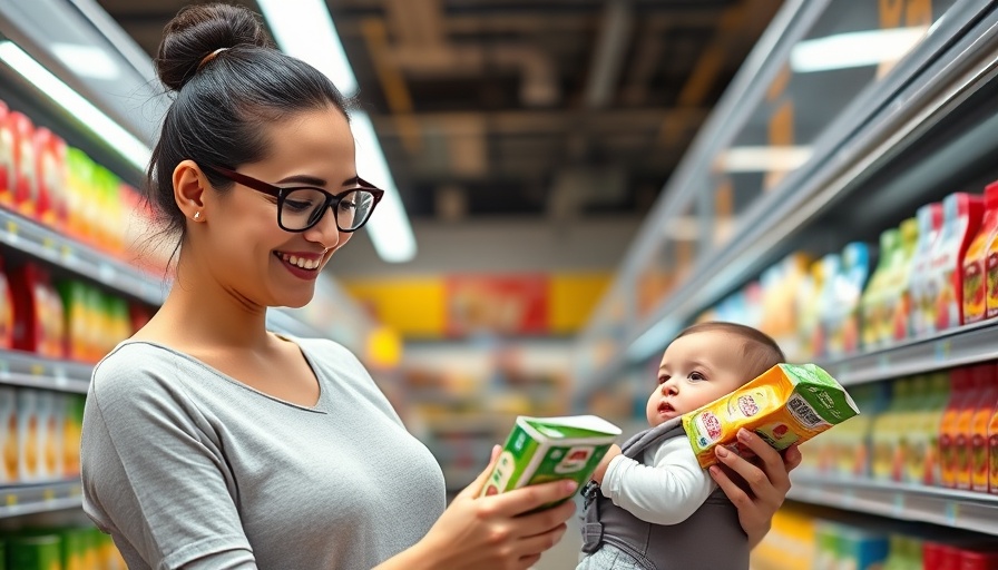 Mother with baby choosing food in store, related to Sprout Organics Baby Food Recall.