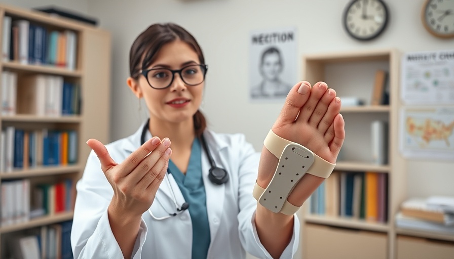 Professional woman explaining bunion correctors in medical setting.