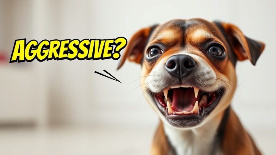 Close-up of a small dog showing teeth with dynamic text 'Aggressive?' highlighting dog behavior signs.