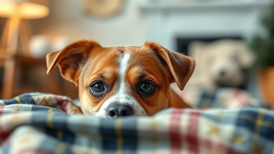 Nervous dog peeking over a blanket, reflecting noise anxiety in dogs.
