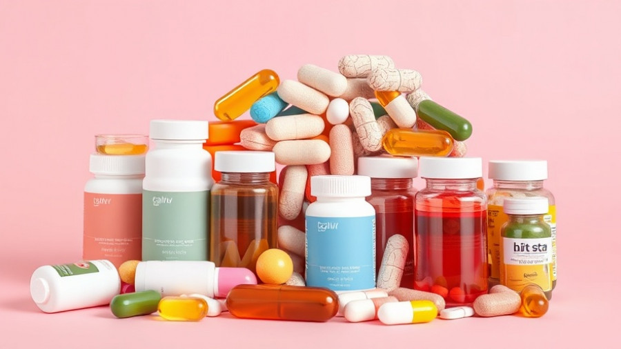 Colorful dietary supplements on pink surface for probiotics for weight loss.