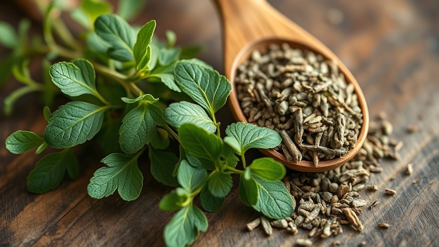 Fresh oregano leaves and dried oregano on wood, showcasing oregano nutrition properties.