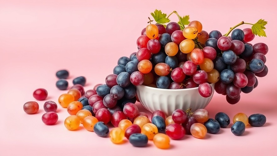 Vibrant grapes superfood spilling from a bowl, highlighting their antioxidant power.