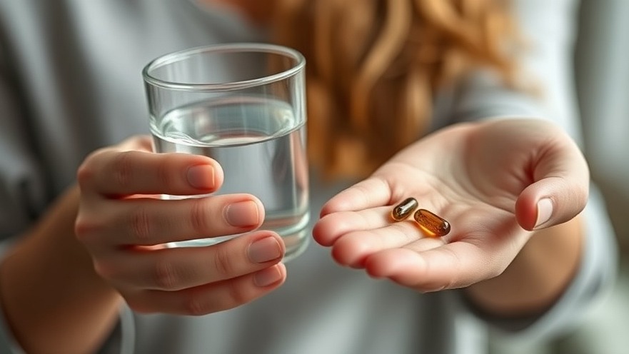 Woman holding omega-3 capsule and water, emphasizing brain health and omega fatty acids.