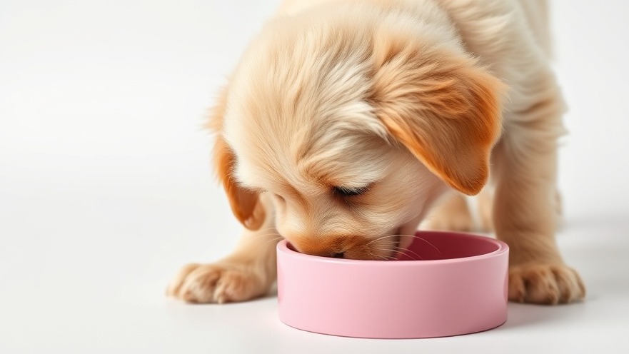 Fluffy golden puppy enjoying goat milk benefits, focused on dog nutrition.