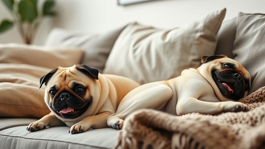 Two adorable pugs relaxing in a cozy living room, ideal low-energy dogs for easy pet care.