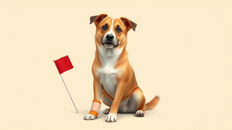 Photorealistic dog with bandaged foot, highlighting dog health and FCE symptoms.
