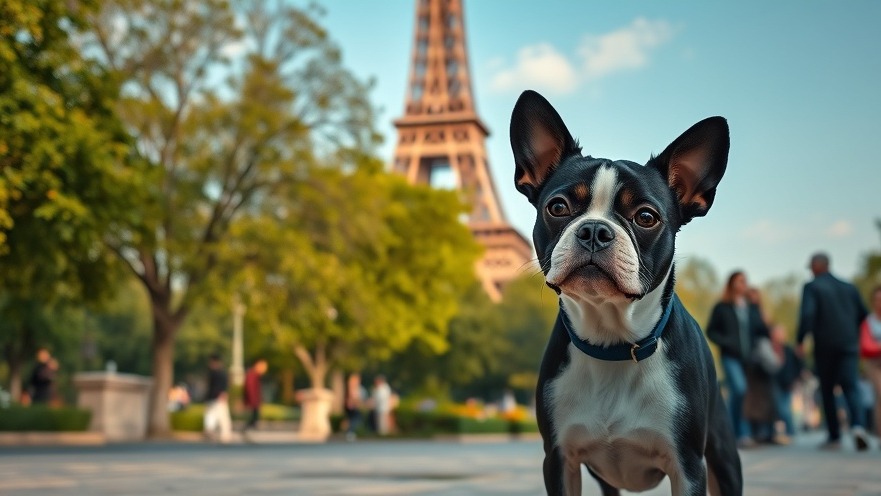 Cute black and white dog in a Paris park, showcasing fear-free training techniques.