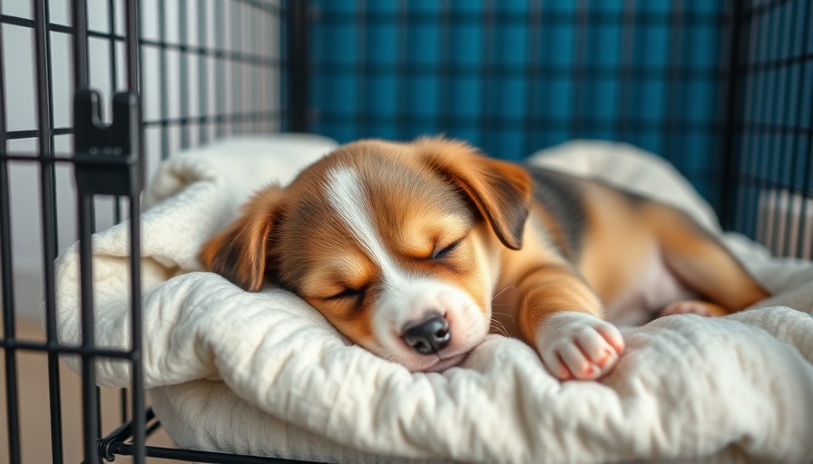 Young puppy sleeping in a crate, representing leaving your puppy alone.