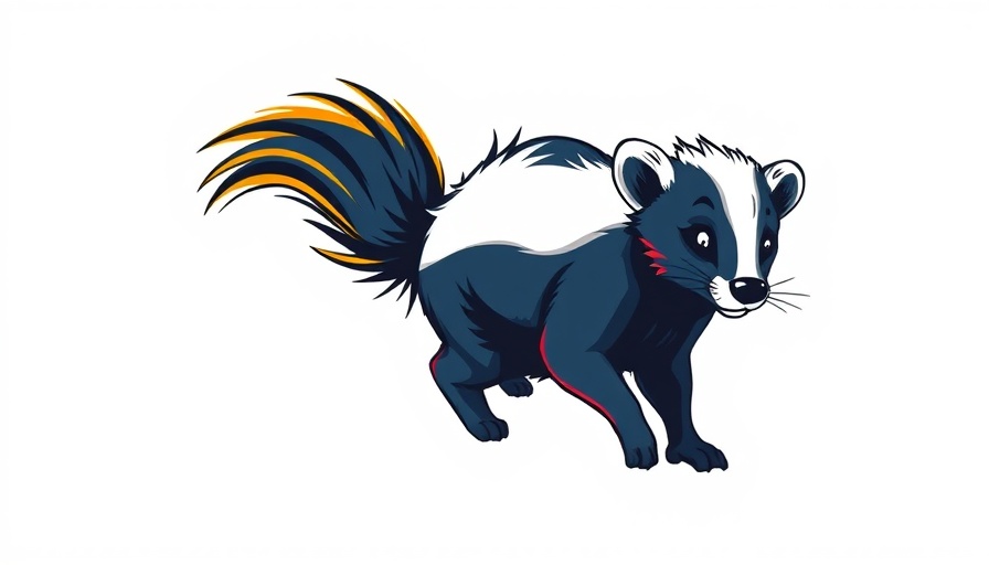 Stylized skunk illustration highlighting its vibrant bushy tail.