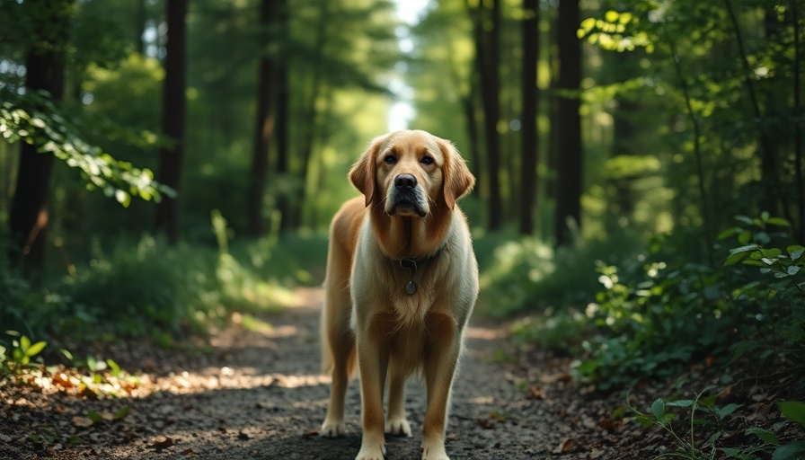 Integrative oncology for dog cancer treatment update featuring a golden retriever in the forest.