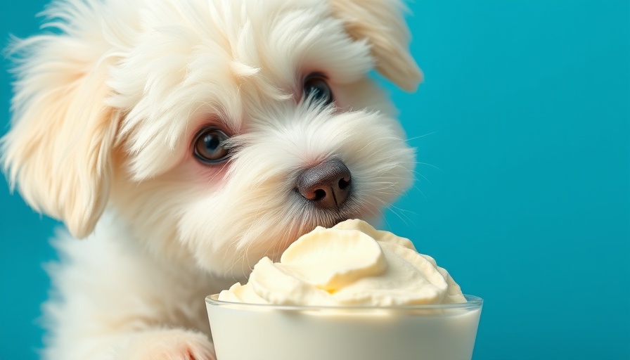 Cottage cheese ice cream for dogs with fluffy white dog.