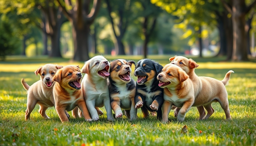 Playful group of puppies in a park for socialization tips