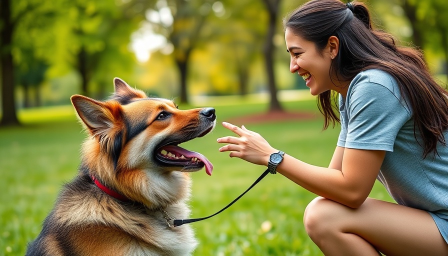 Positive Reinforcement Dog Training in park setting with woman and dog.