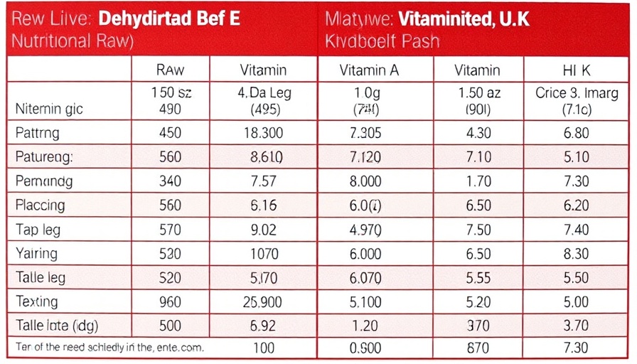 Nutrition chart: raw vs dehydrated beef liver for dogs.