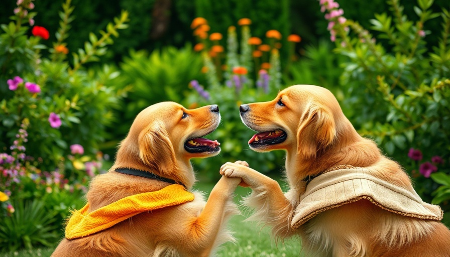 Golden retriever exhibiting pawing behavior with a woman outdoors.