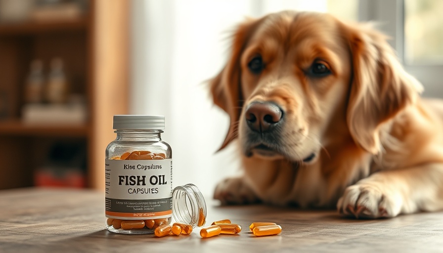 Vet-recommended ingredients for dog allergies with fish oil capsules and jar