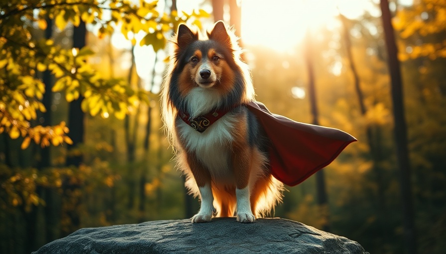 Heroic Shetland Sheepdog in forest, incredible dog rescues human