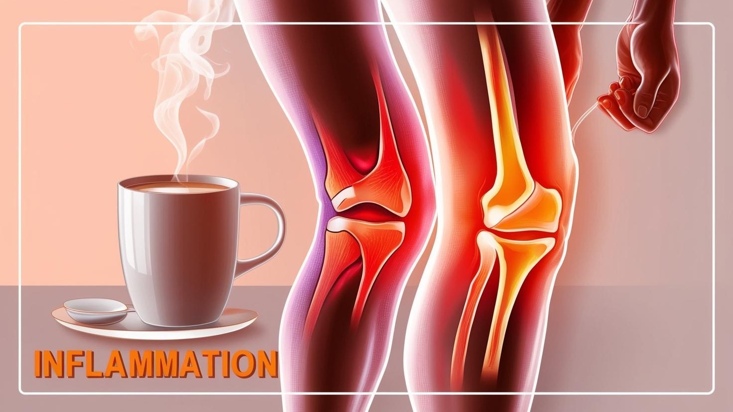 Illustration of inflammation relief for knees and soothing drink.