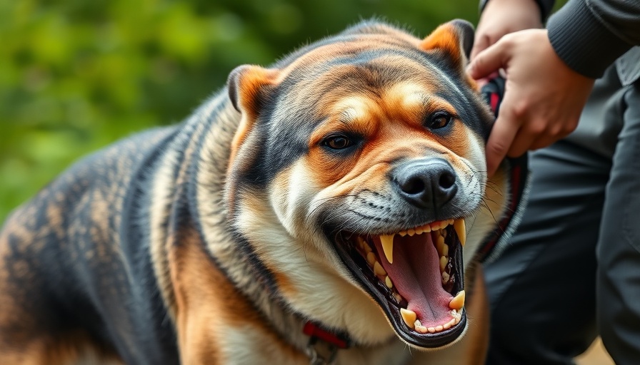 Aggressive dog showing teeth being restrained, highlighting signs of rabies in dogs.