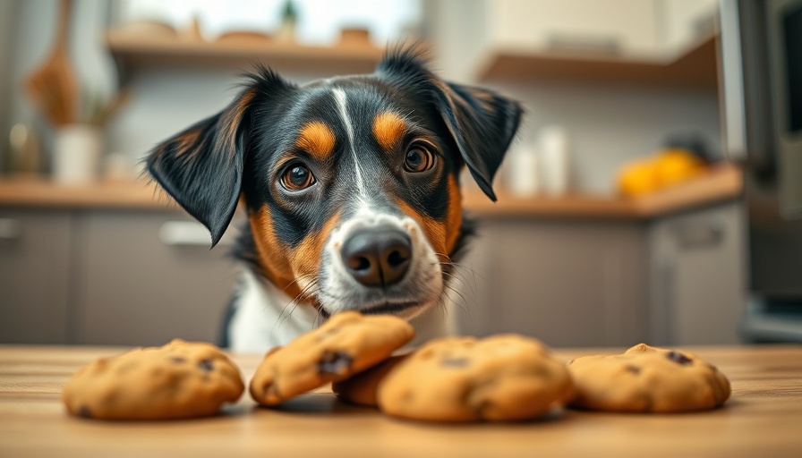 Curious dog eyeing cookies, common reason for poison control calls.