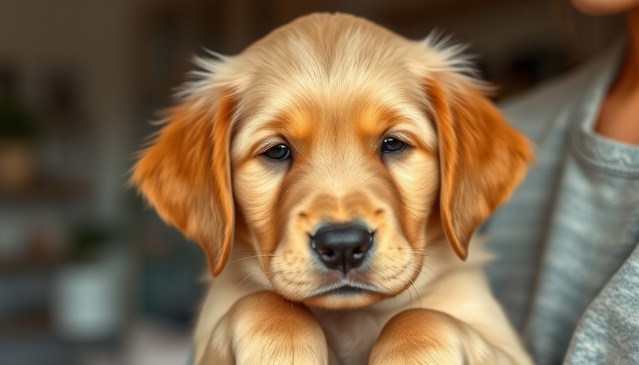 Calm golden retriever puppy being held gently, ideal for flea treatment for puppies content.