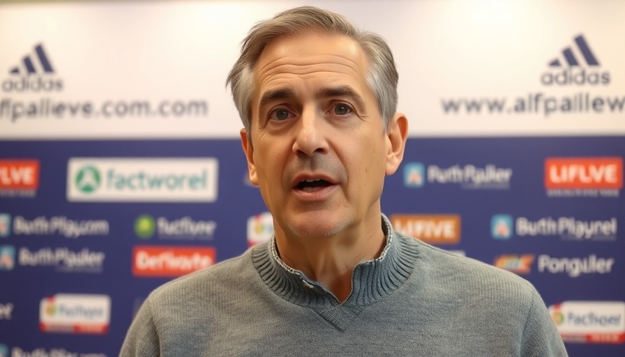 Middle-aged man discussing EBU with UBI in front of logo backdrop.