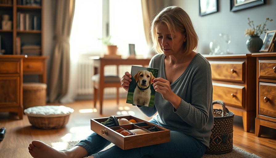 Coping with losing a dog, woman with memory box indoors.
